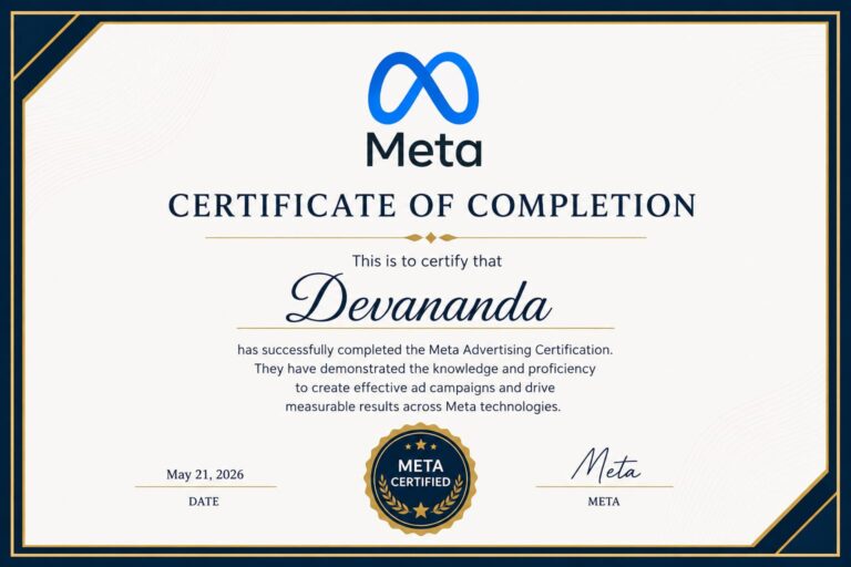 Best Digital Marketing Analyst in Chennai.This image shows a meta certificate